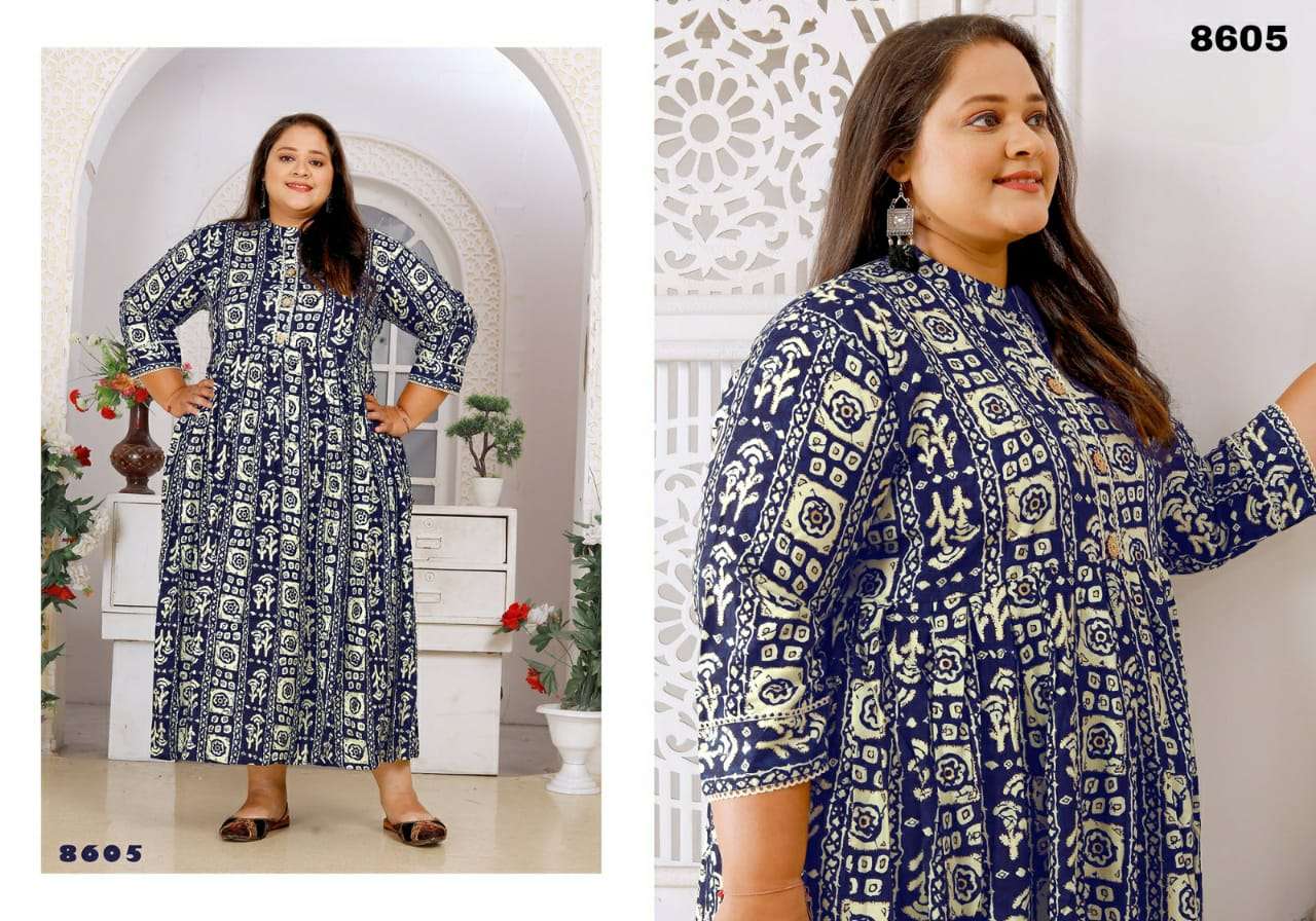 BIG SIZE VOL 2 PREMIUM RIYON EXPORT QUALITY LONG KURTI BY S3FOREVER BRAND 8605 C
